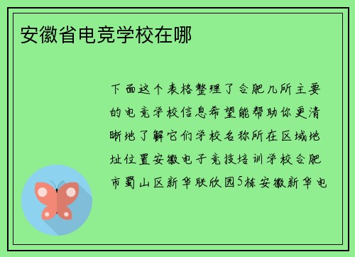 安徽省电竞学校在哪